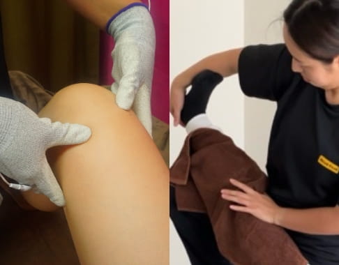 足のストレッチの様子
